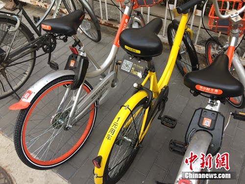 資料圖。某輛共享單車(chē)號(hào)碼被損。<a target='_blank'  _fcksavedurl='http://www.chinanews.com/' ></table>中新網(wǎng)</a> 吳濤 攝